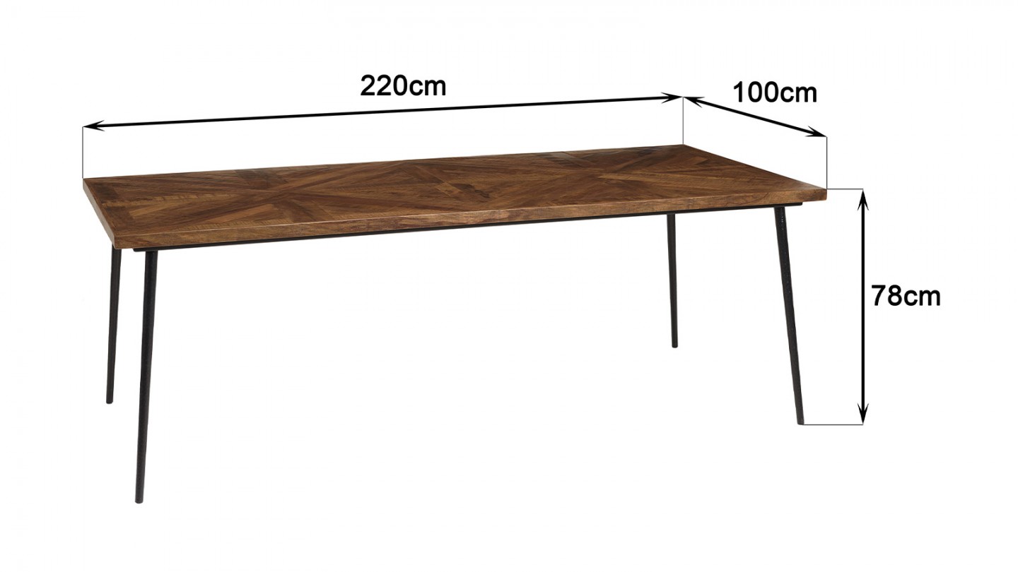 Table à manger rectangulaire en bois recyclés 220 cm - Kiara