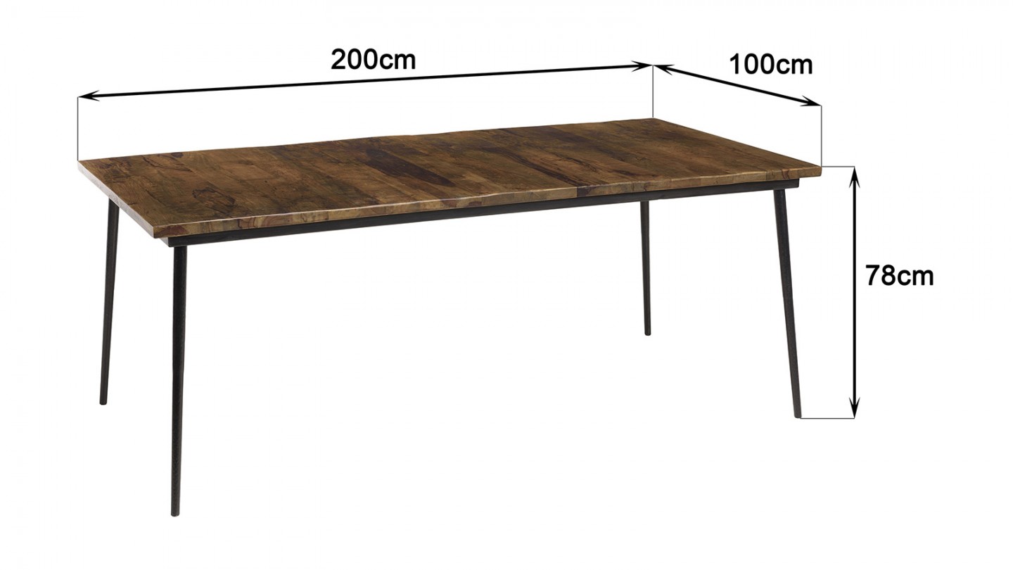 Table à manger rectangulaire en bois recyclé 200 cm - Kiara