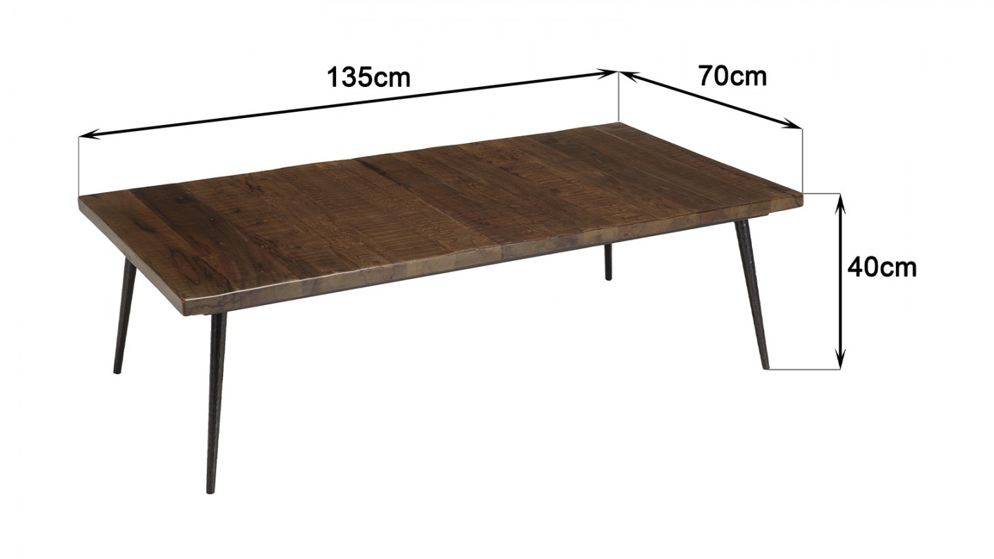 Table basse rectangulaire 135cm en bois recyclé - Kiara