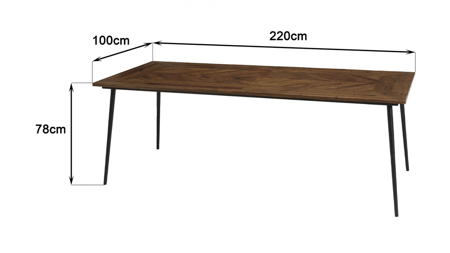 Table à manger rectangulaire en bois recyclé 220cm - Kiara