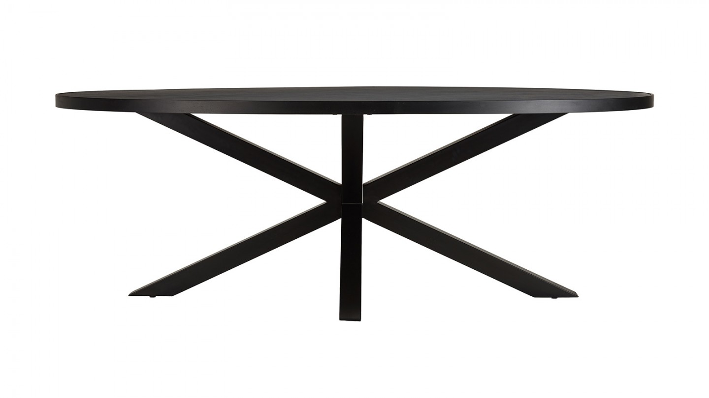 Table à manger ovale plateau noir effet pierre 220 cm - Basile