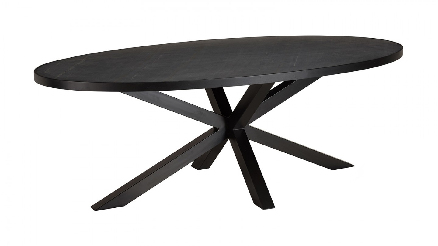 Table à manger ovale plateau noir effet pierre 220 cm - Basile