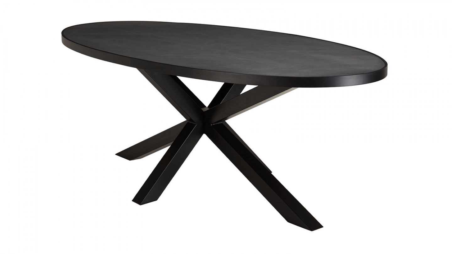 Table à manger ovale plateau noir effet pierre 220 cm - Basile