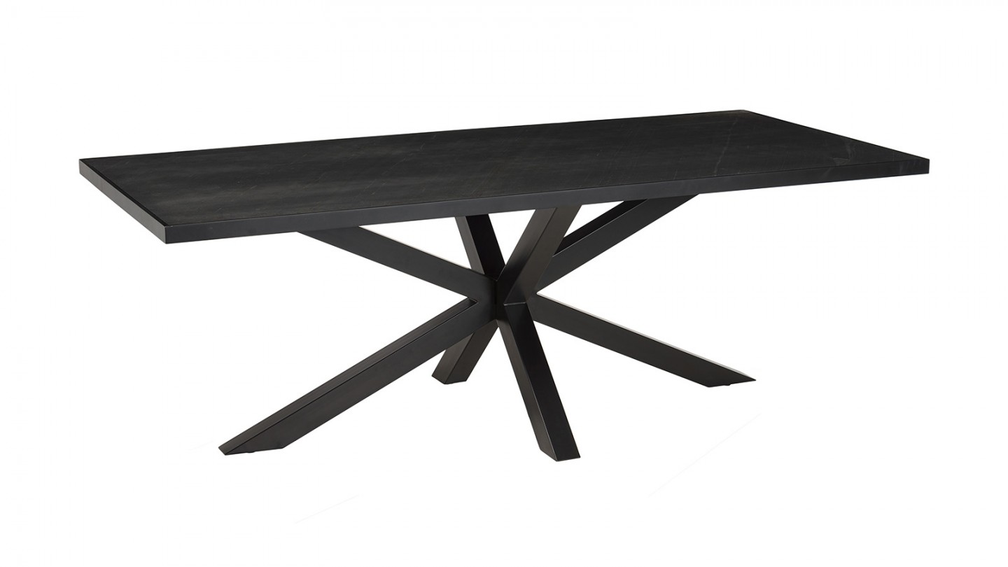 Table à manger plateau noir effet pierre 220cm - Basile