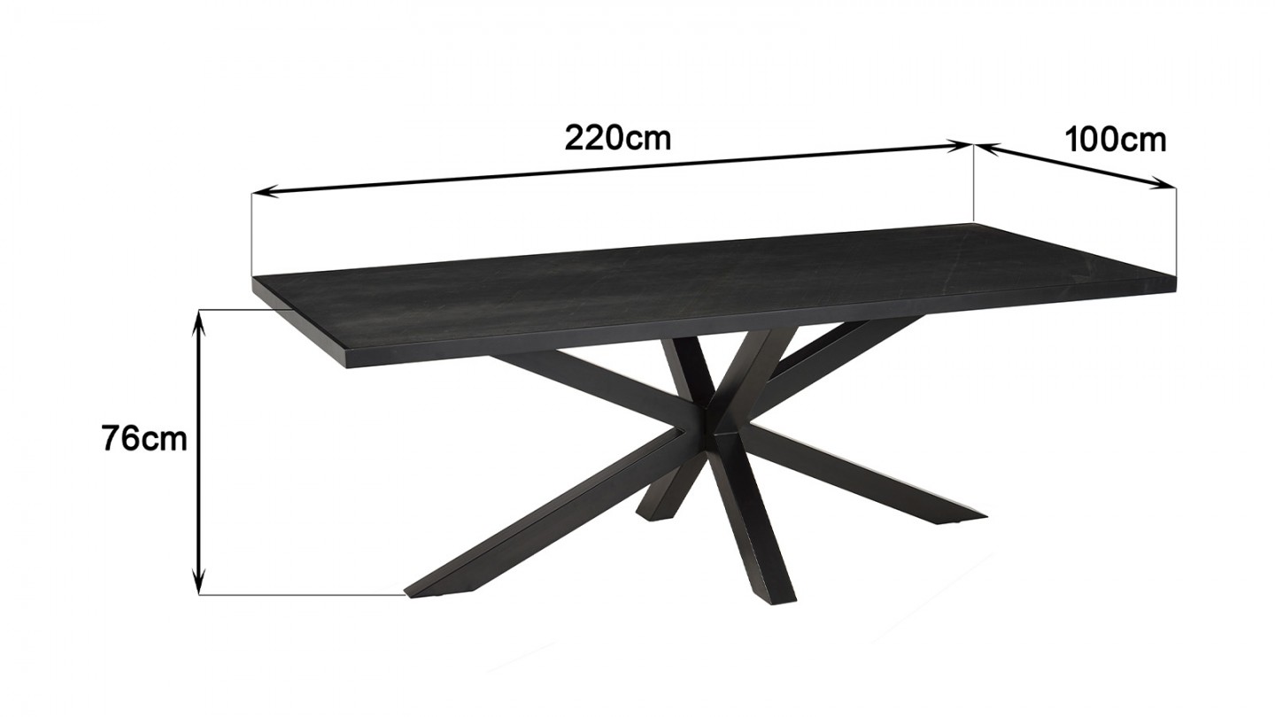 Table à manger plateau noir effet pierre 220cm - Basile