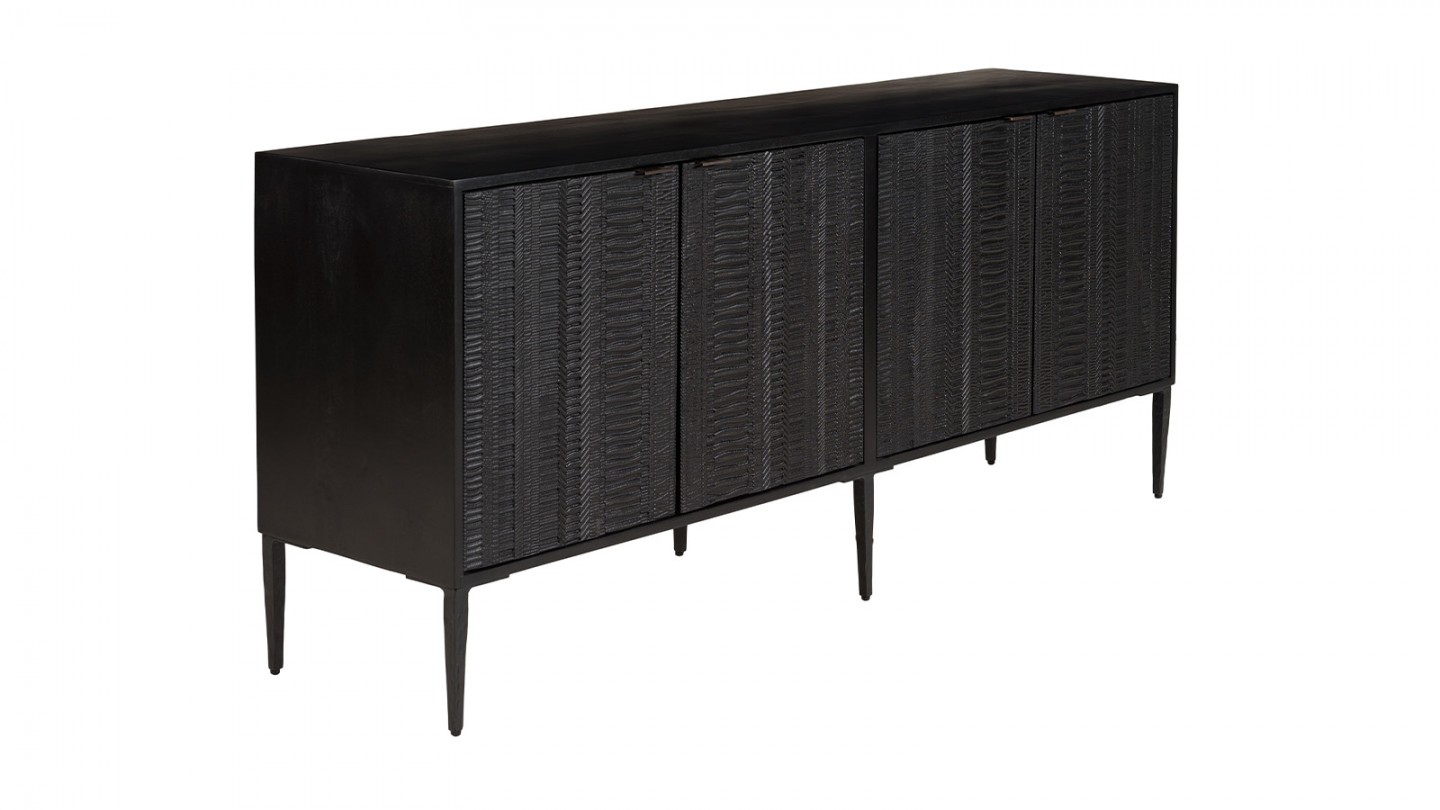 Buffet en manguier noir 4 portes sculptées 175cm - Gloria