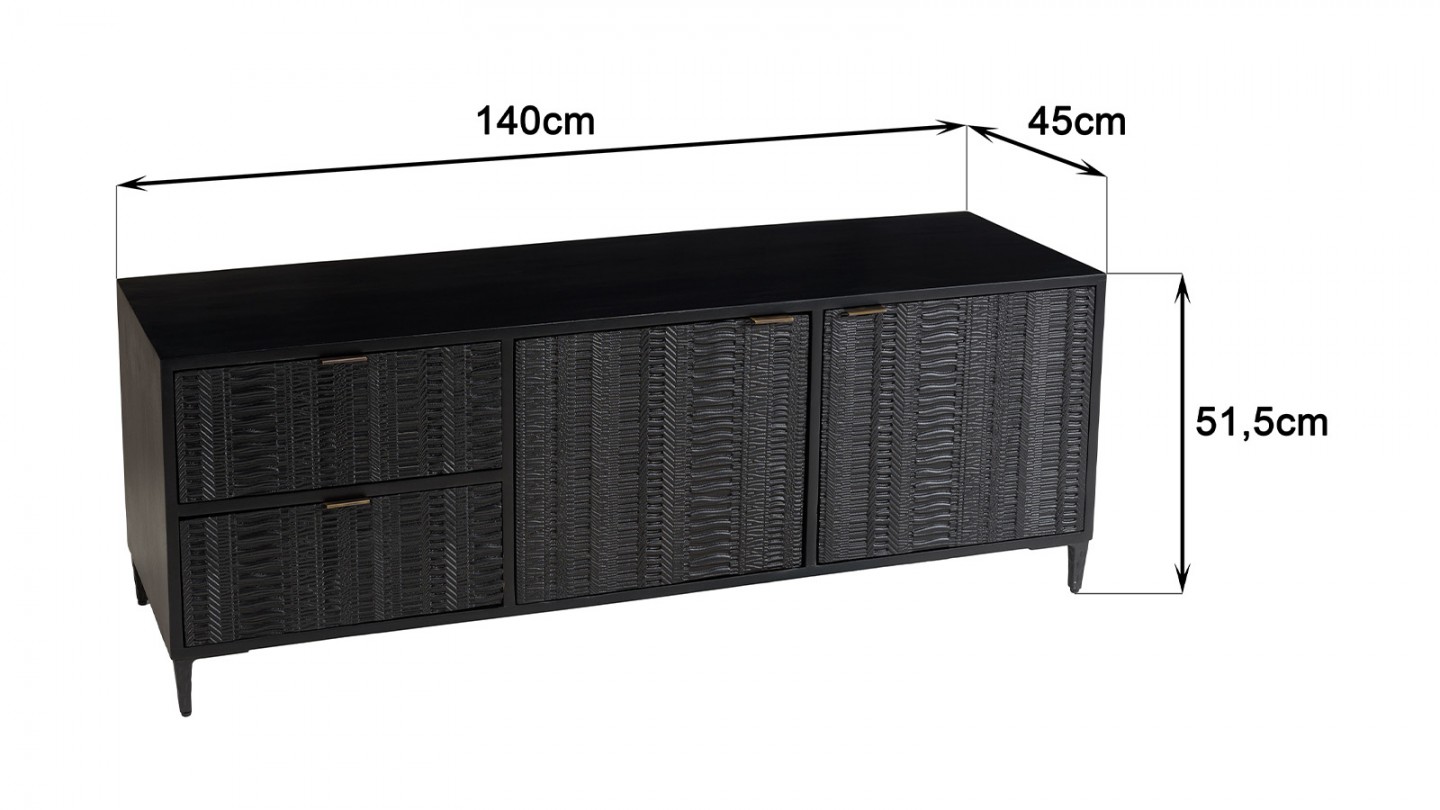 Meuble TV en manguier noir sculptés 140cm - Gloria