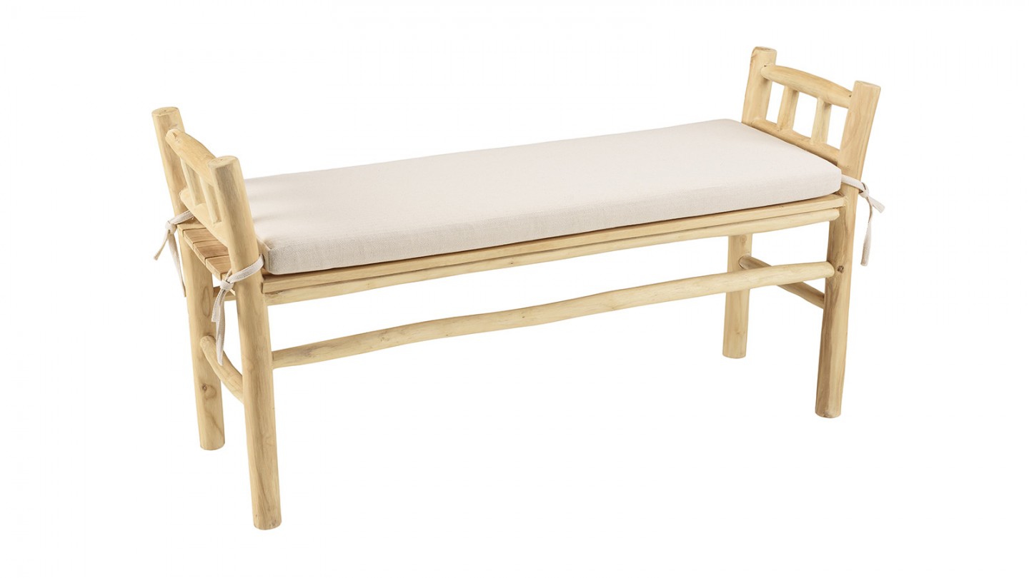 Banc en teck naturel 128 cm avec coussin blanc - Will