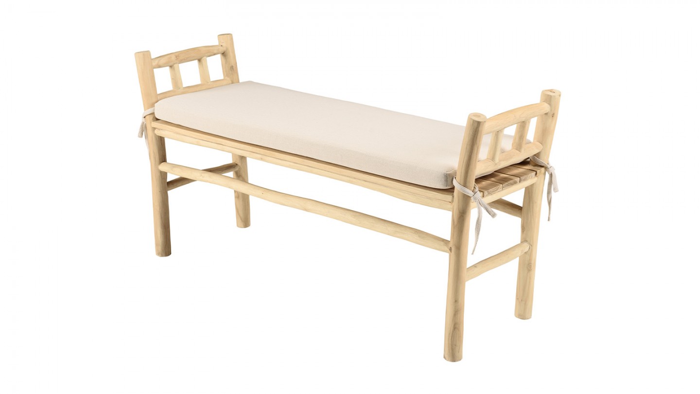 Banc en teck naturel 128 cm avec coussin blanc - Will