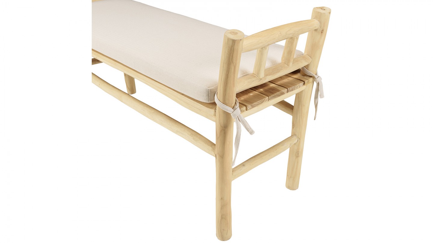 Banc en teck naturel 128 cm avec coussin blanc - Will