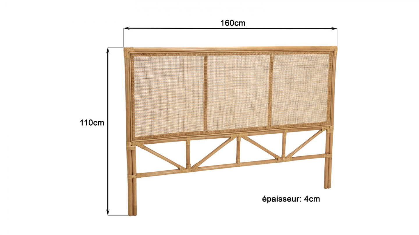 Tête de lit en cannage et rotin 140/160cm - Kally