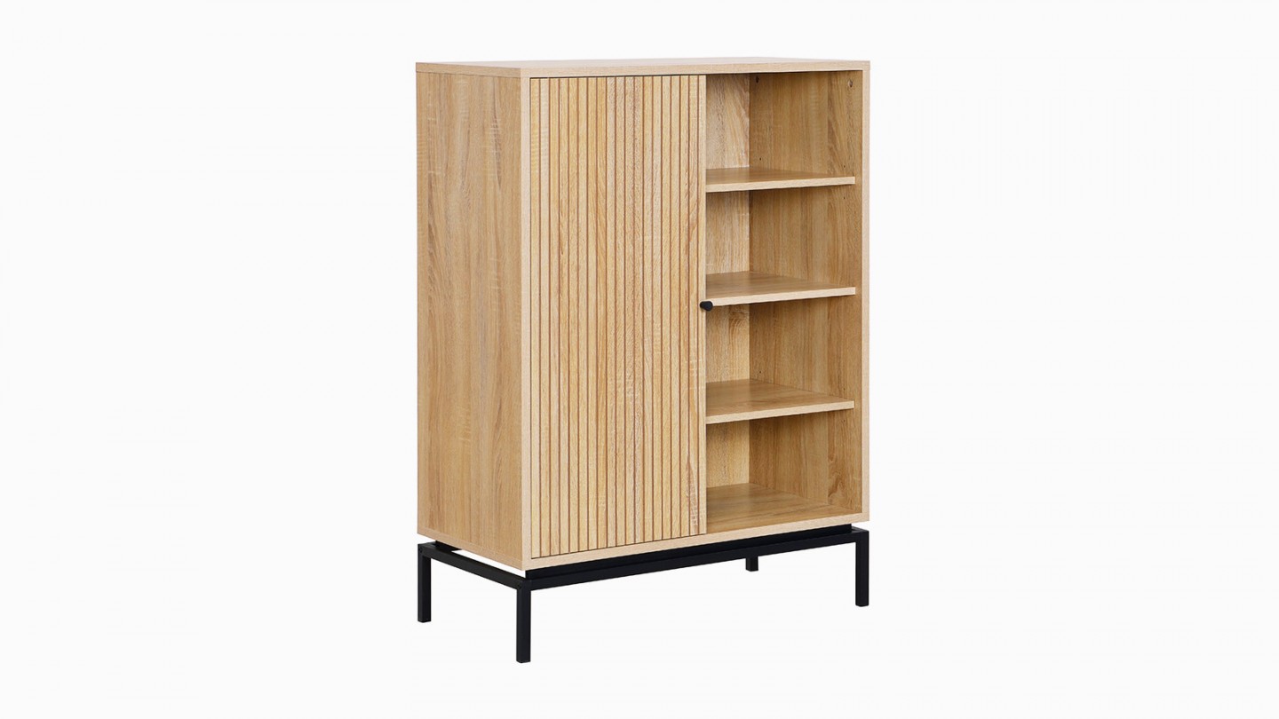 Bibliothèque 1 porte 4 niches effet bois 80 cm - Talia