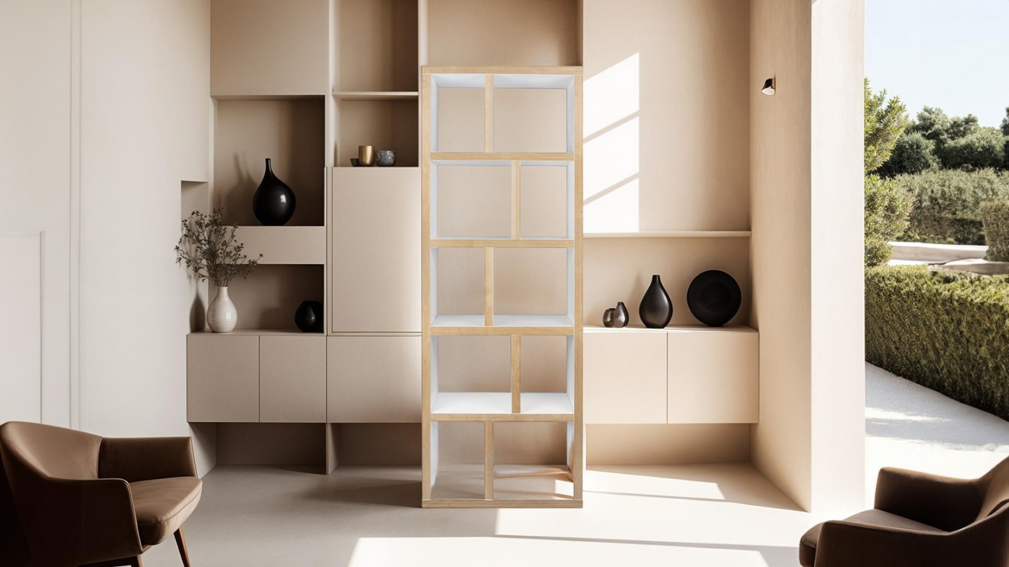 Etagère 5 niveaux 70cm en contreplaqué naturel et blanc - Collection Berlin - Temahome