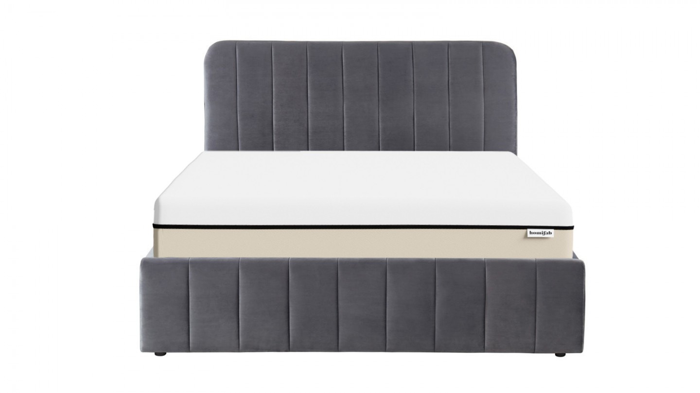 Ensemble lit coffre 140x190 en velours gris anthracite Ava + Matelas Hybride ressorts ensachés + mémoire de forme - Spring Elite