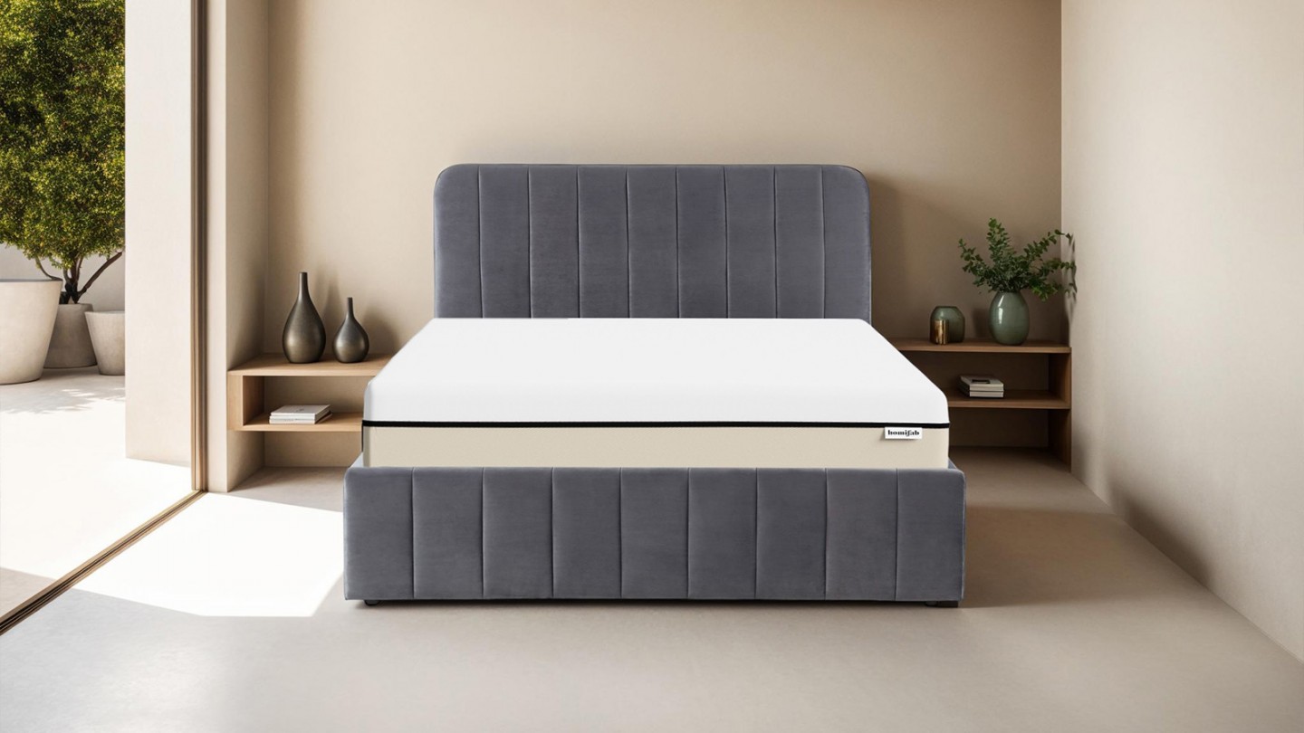 Ensemble lit coffre 140x190 en velours gris anthracite Ava + Matelas Hybride ressorts ensachés + mémoire de forme - Spring Elite