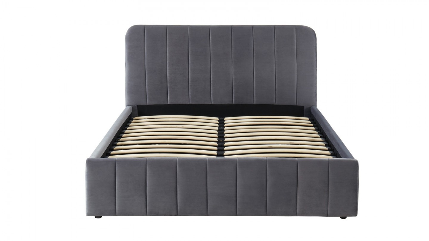 Ensemble lit coffre 140x190 en velours gris anthracite Ava + Matelas Hybride ressorts ensachés + mémoire de forme - Spring Elite