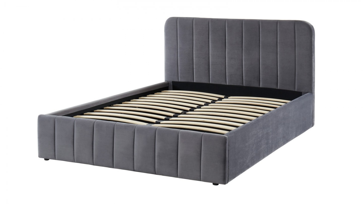 Ensemble lit coffre 140x190 en velours gris anthracite Ava + Matelas Hybride ressorts ensachés + mémoire de forme - Spring Elite