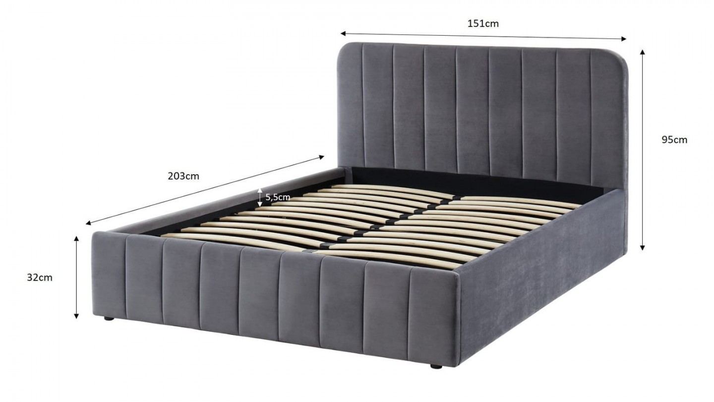 Ensemble lit coffre 140x190 en velours gris anthracite Ava + Matelas Hybride ressorts ensachés + mémoire de forme - Spring Elite