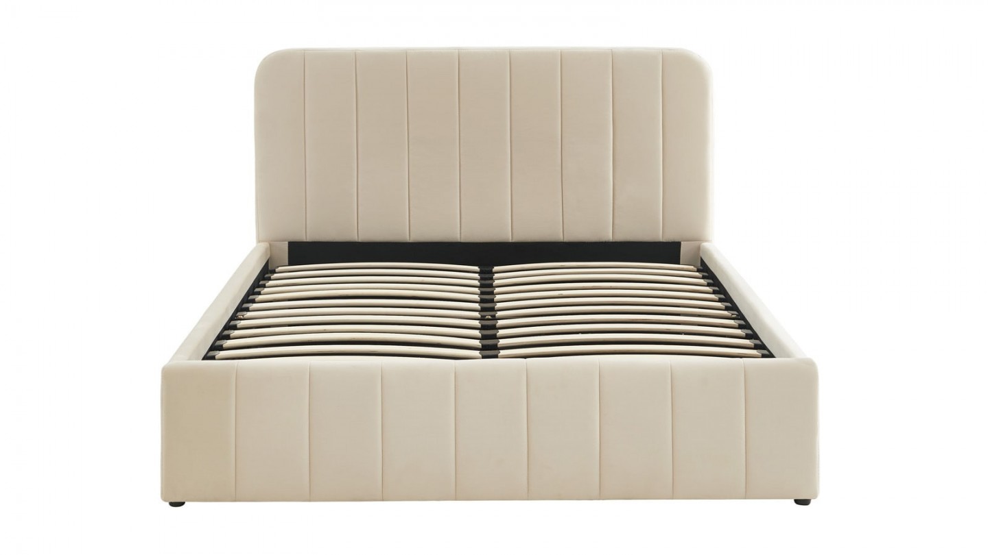 Ensemble lit coffre 140x190 en velours beige Ava + Matelas Hybride à ressorts ensachés et mémoire de forme - Spring Elite