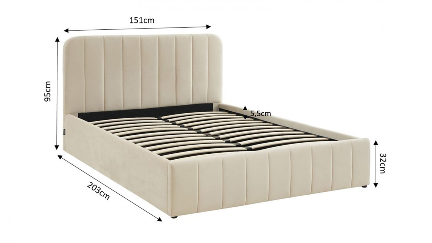 Ensemble lit coffre 140x190 en velours beige Ava + Matelas Hybride à ressorts ensachés et mémoire de forme - Spring Elite