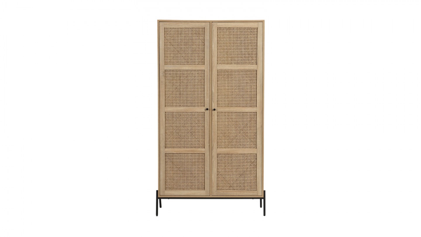 Armoire 2 portes en cannage et effet chêne 100 cm - Iris