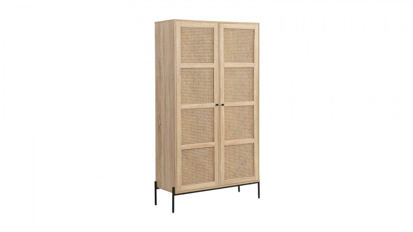 Armoire 2 portes en cannage et effet chêne 100 cm - Iris