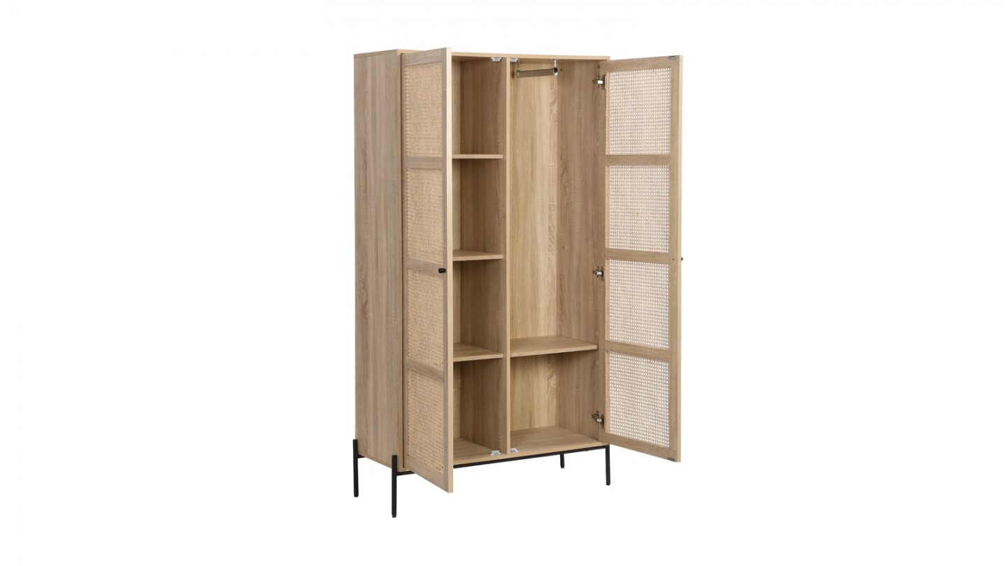 Armoire 2 portes en cannage et effet chêne 100 cm - Iris