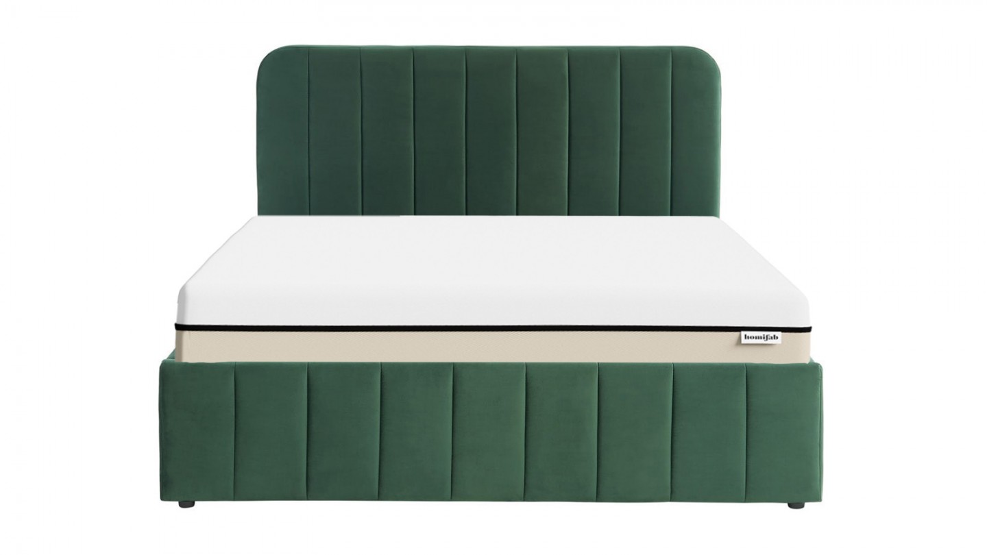 Ensemble lit coffre 140x190 en velours vert Ava + Matelas Hybride à ressorts ensachés et mémoire de forme - Spring Elite