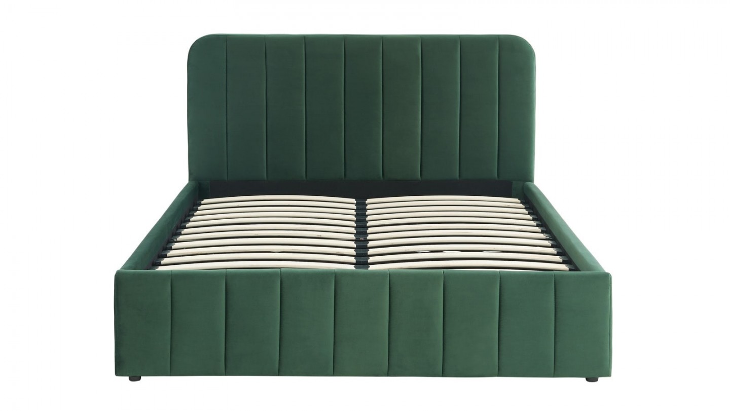 Ensemble lit coffre 140x190 en velours vert Ava + Matelas Hybride à ressorts ensachés et mémoire de forme - Spring Elite