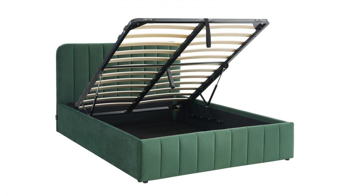 Ensemble lit coffre 140x190 en velours vert Ava + Matelas Hybride à ressorts ensachés et mémoire de forme - Spring Elite