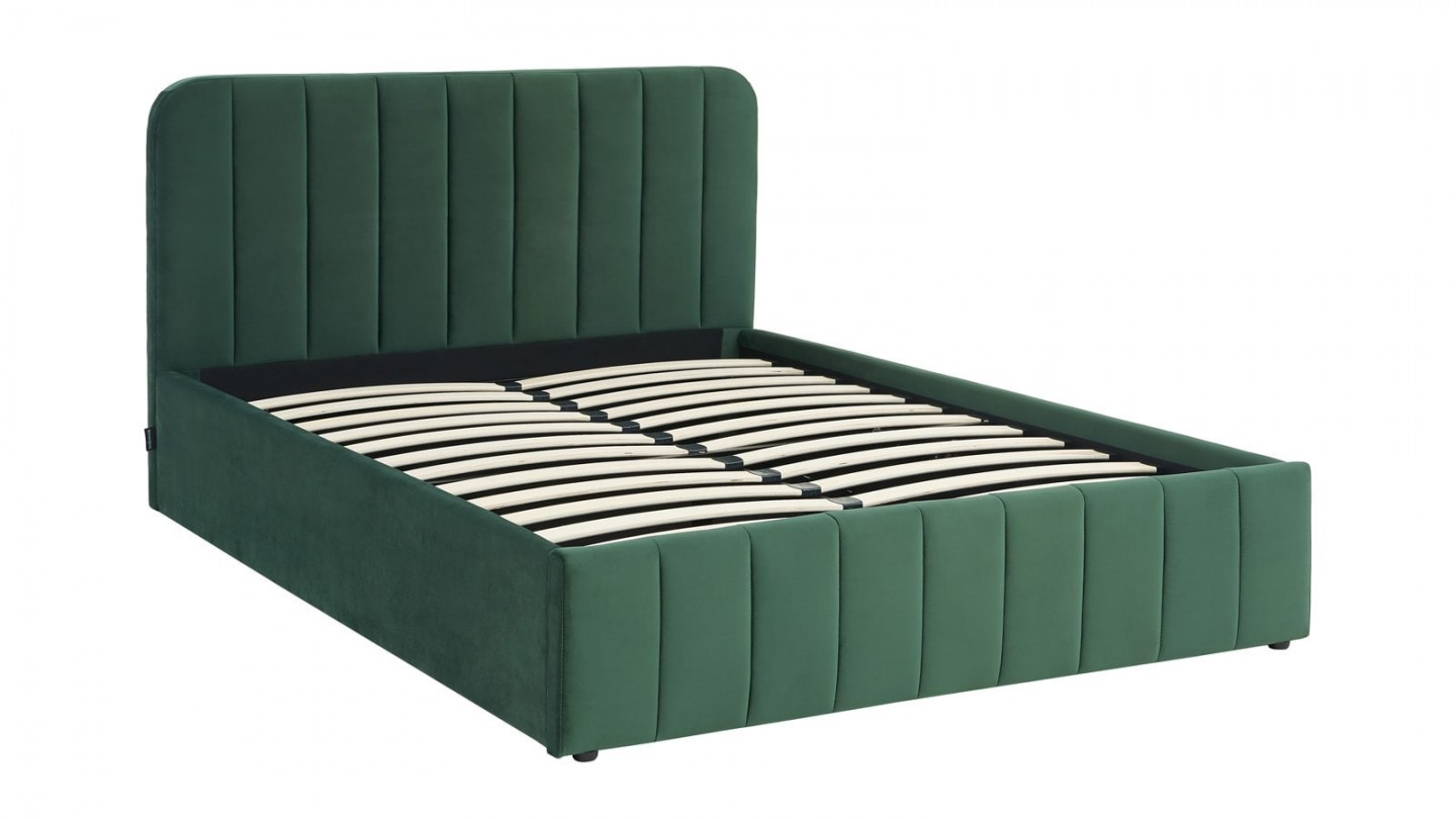 Ensemble lit coffre 140x190 en velours vert Ava + Matelas Hybride à ressorts ensachés et mémoire de forme - Spring Elite