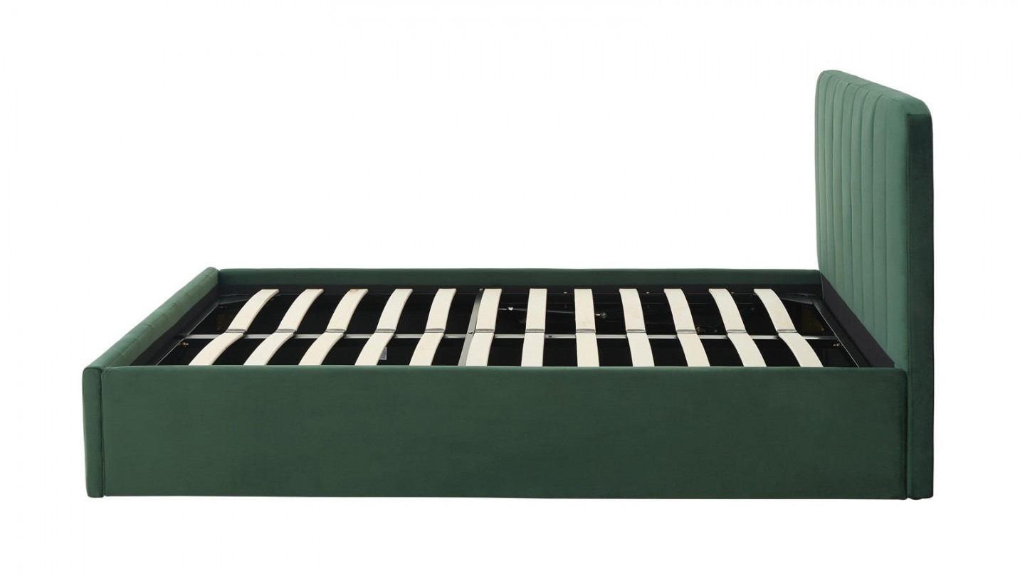 Ensemble lit coffre 140x190 en velours vert Ava + Matelas Hybride à ressorts ensachés et mémoire de forme - Spring Elite