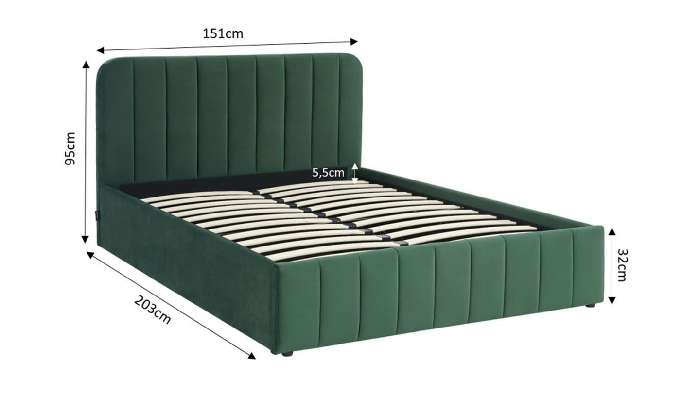 Ensemble lit coffre 140x190 en velours vert Ava + Matelas Hybride à ressorts ensachés et mémoire de forme - Spring Elite