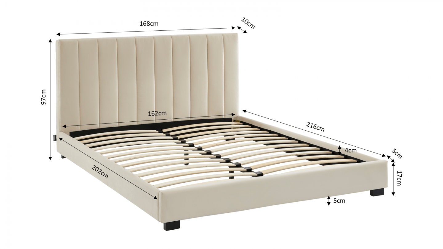 Ensemble lit 160x200 en velours beige William + Matelas Hybride à ressorts ensachés et mémoire de forme - Spring Elite