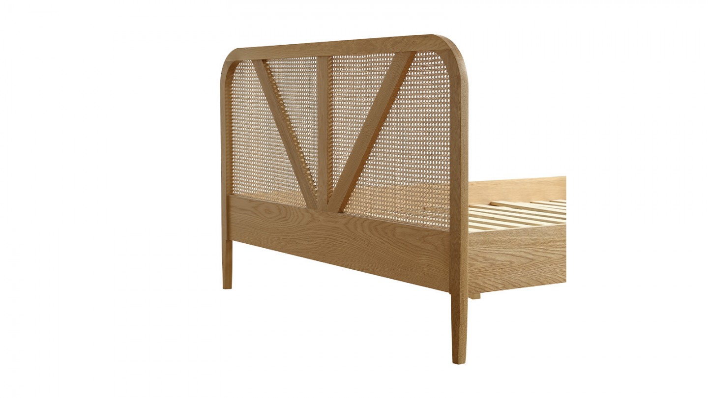 Ensemble lit 160x200 en bois et cannage Leonie + Matelas Hybride à ressorts ensachés et mémoire de forme - Spring Elite