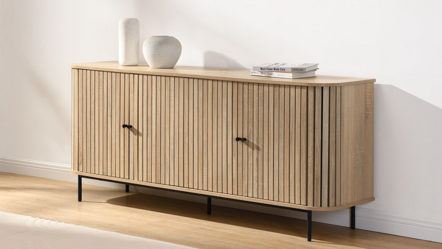 Buffet 4 portes couleur chêne 168 cm - Solna