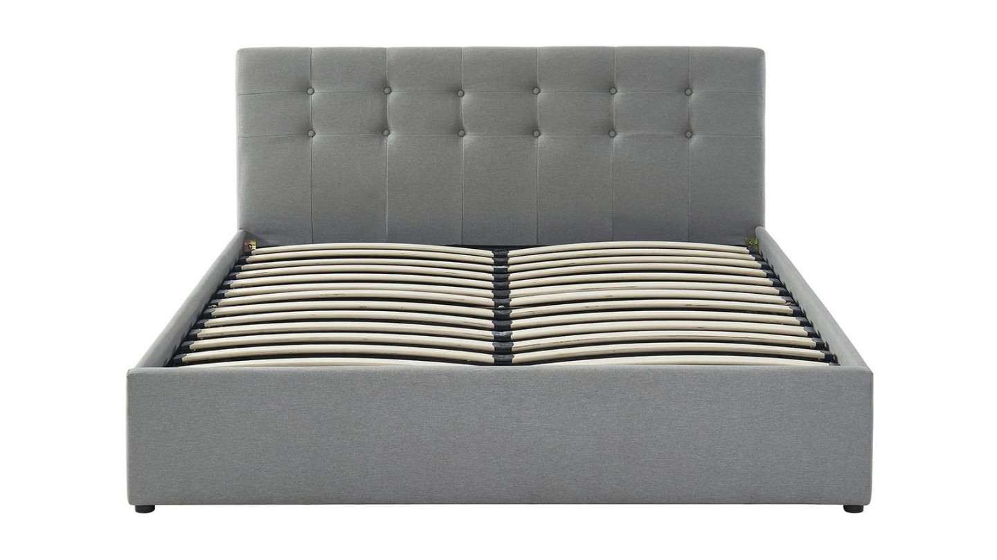 Ensemble lit coffre 160x200 en tissu gris clair Tina + Matelas Hybride à ressorts ensachés et mémoire de forme - Spring Elite