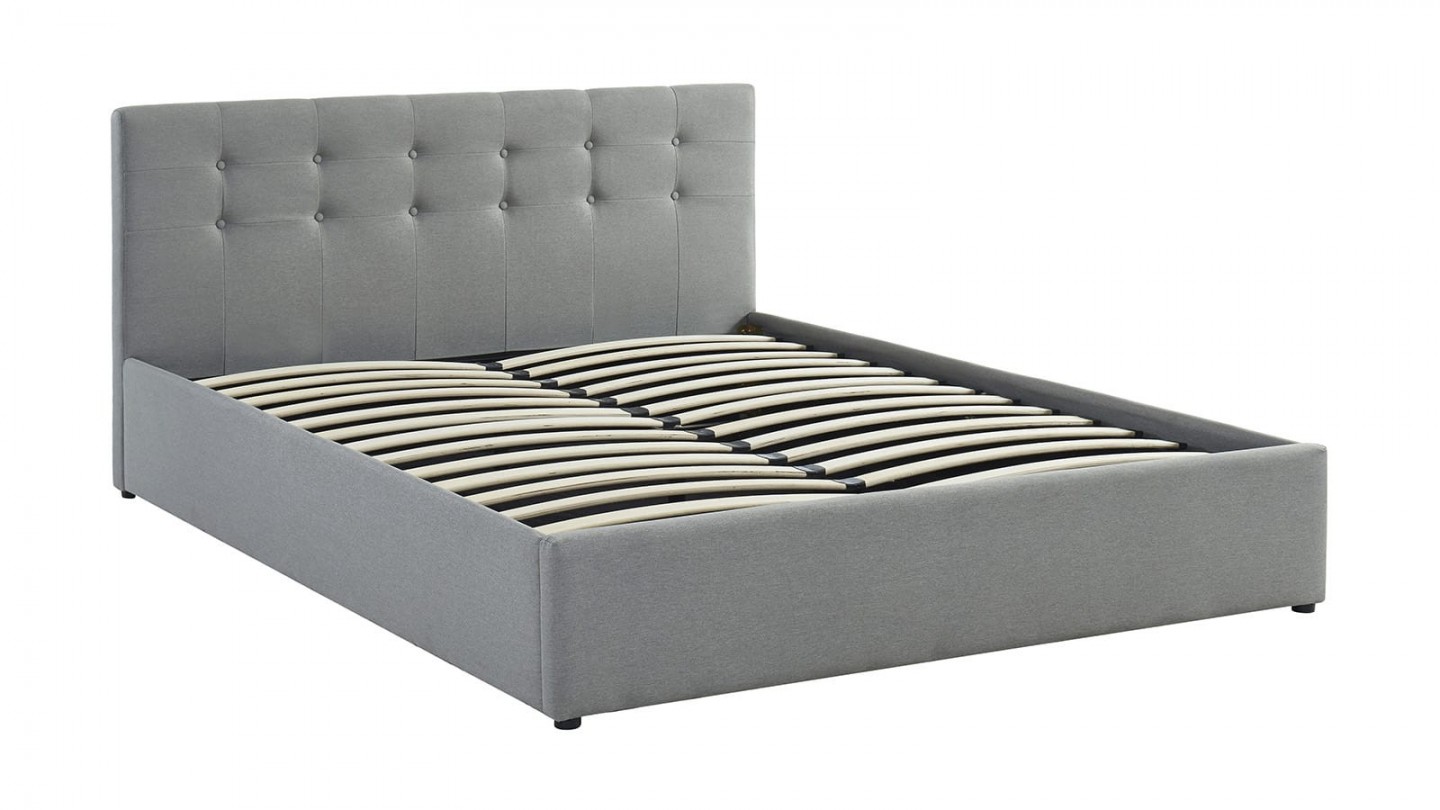 Ensemble lit coffre 160x200 en tissu gris clair Tina + Matelas Hybride à ressorts ensachés et mémoire de forme - Spring Elite