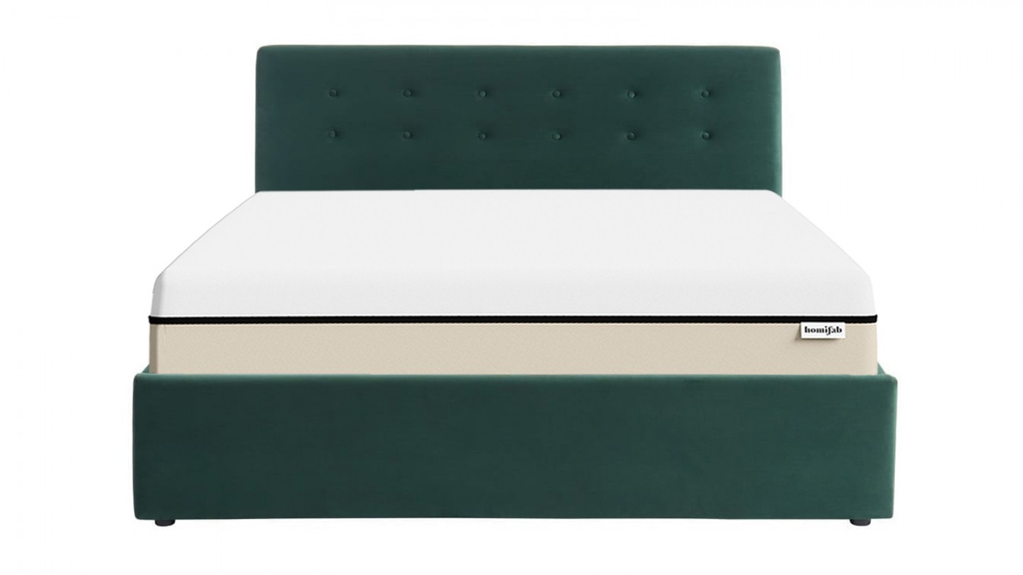 Ensemble lit coffre 160x200 en velours vert Tina + Matelas Hybride à ressorts ensachés et mémoire de forme - Spring Elite