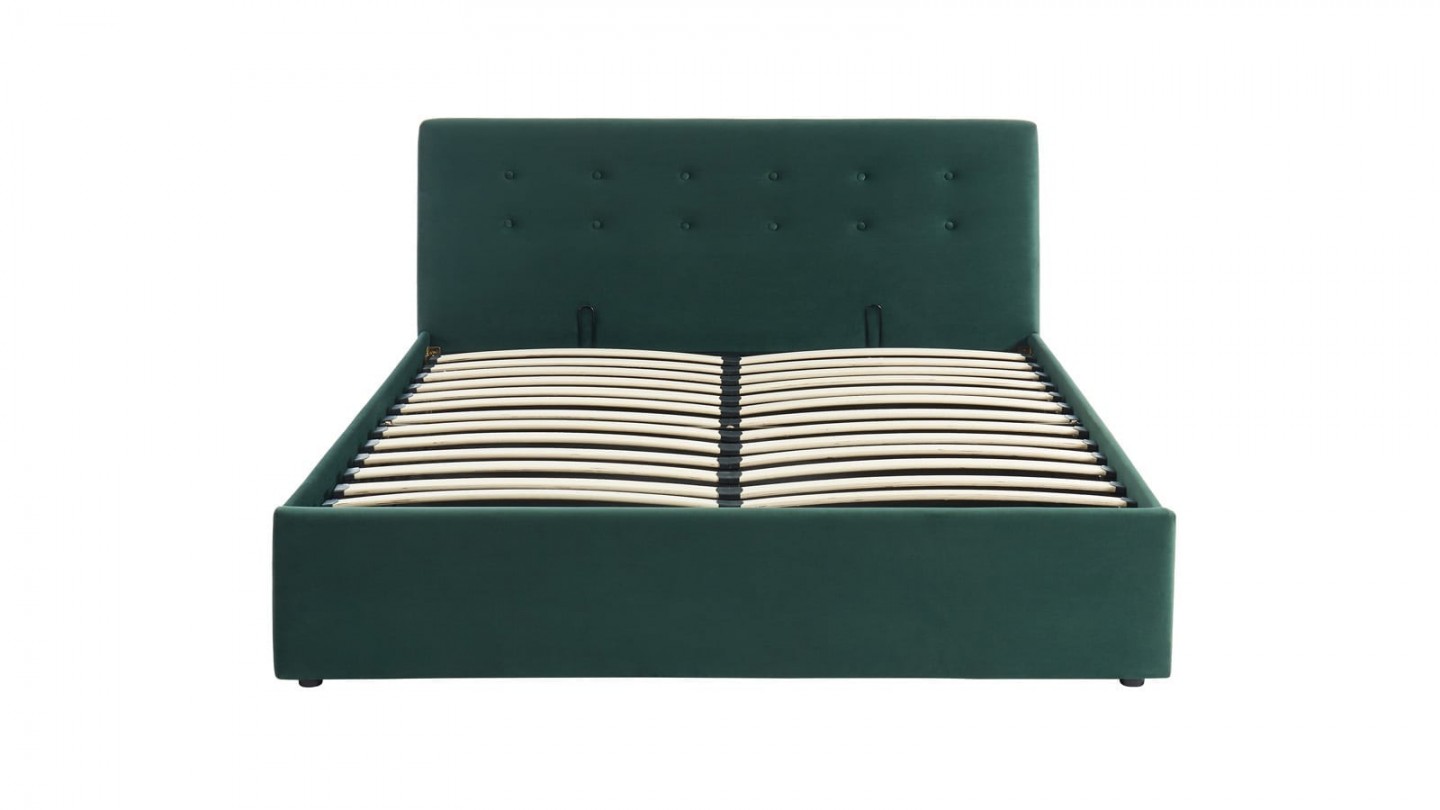 Ensemble lit coffre 160x200 en velours vert Tina + Matelas Hybride à ressorts ensachés et mémoire de forme - Spring Elite