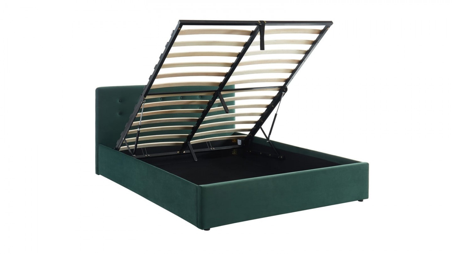 Ensemble lit coffre 160x200 en velours vert Tina + Matelas Hybride à ressorts ensachés et mémoire de forme - Spring Elite