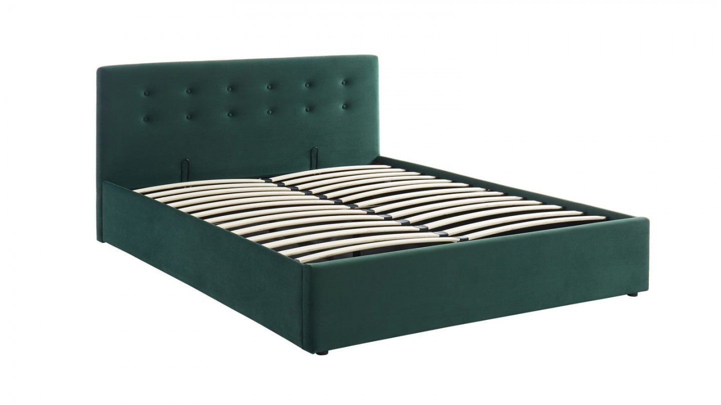 Ensemble lit coffre 160x200 en velours vert Tina + Matelas Hybride à ressorts ensachés et mémoire de forme - Spring Elite