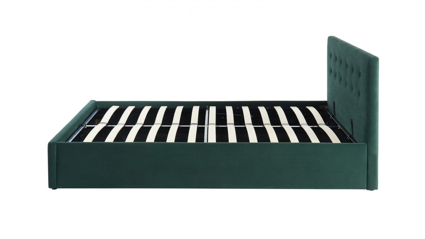 Ensemble lit coffre 160x200 en velours vert Tina + Matelas Hybride à ressorts ensachés et mémoire de forme - Spring Elite