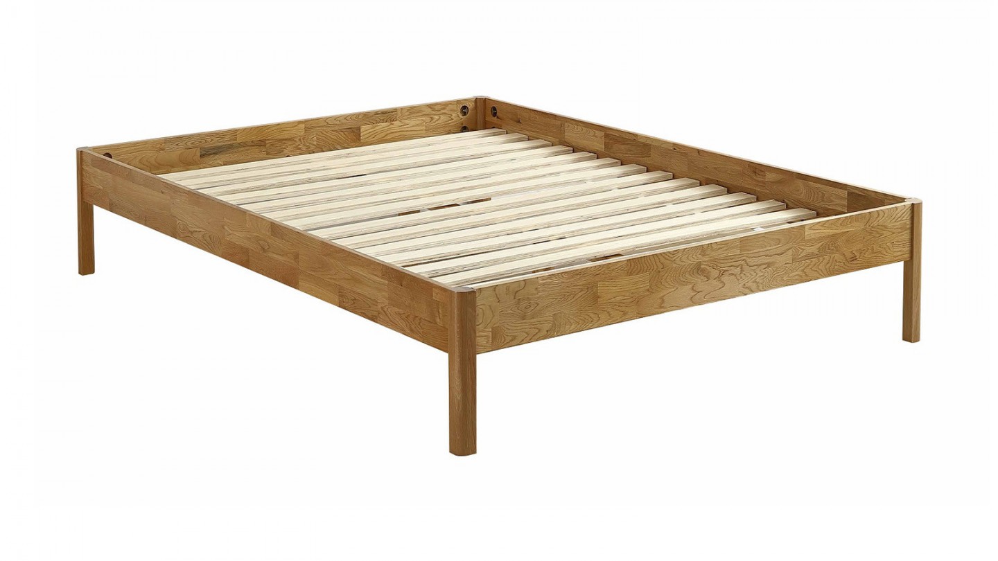 Ensemble lit 160x200 en chêne massif Aina + Matelas mousse gel à mémoire de forme, double confort - Dual Confort