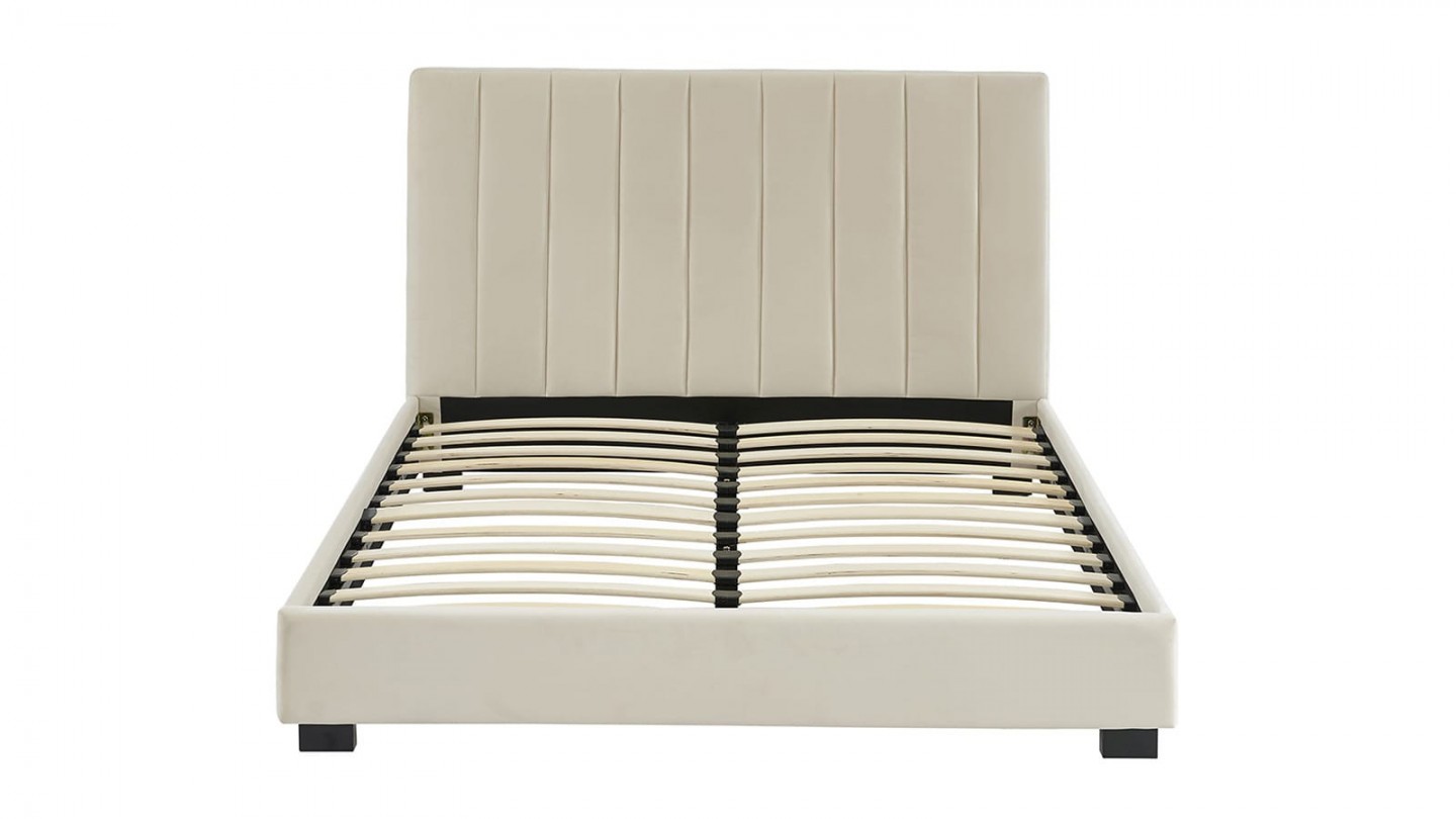 Ensemble lit 160x200 en velours beige William + Matelas mousse gel à mémoire de forme, double confort - Dual Confort