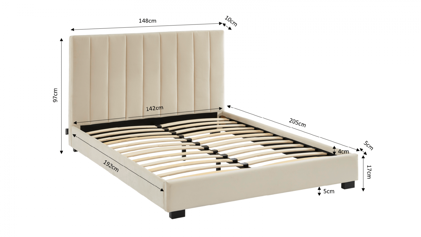 Ensemble lit 160x200 en velours beige William + Matelas mousse gel à mémoire de forme, double confort - Dual Confort