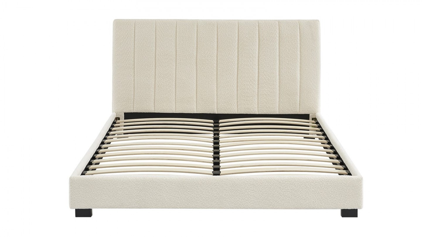 Ensemble lit 140x190 en tissu bouclé écru - William + Matelas mousse gel à mémoire de forme, double confort - Dual Confort