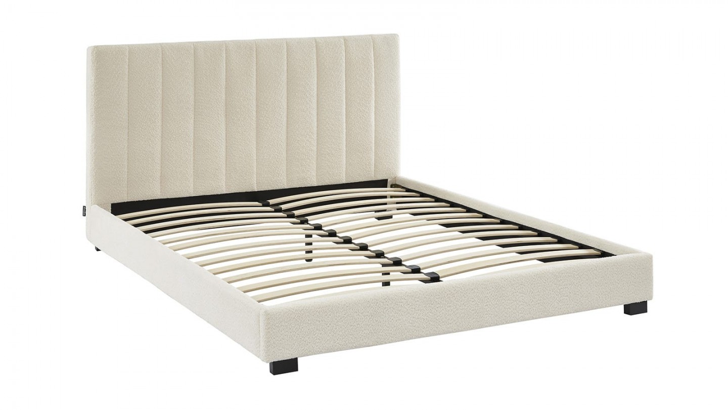 Ensemble lit 140x190 en tissu bouclé écru - William + Matelas mousse gel à mémoire de forme, double confort - Dual Confort