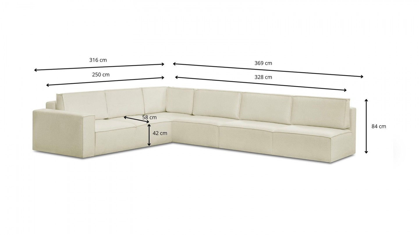 Canapé d'angle à droite convertible modulable 10 places avec coffre de rangement en tissu bouclé écru - Harper Mod