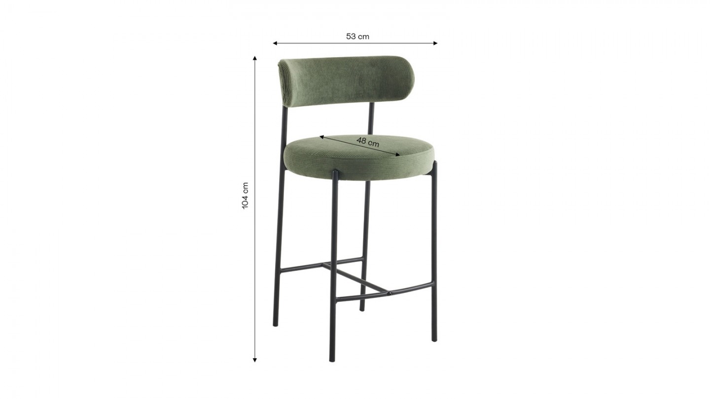 Lot de 2 tabourets de bar en velours côtelé vert - Evora